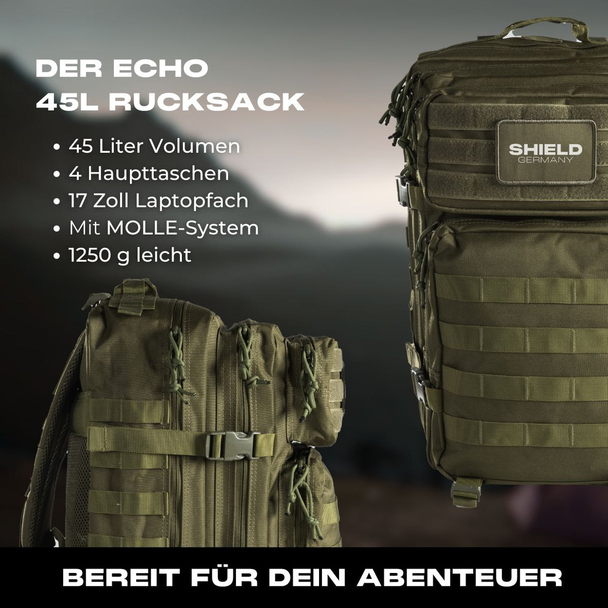 45L Rucksack ECHO in steingrau- oliv